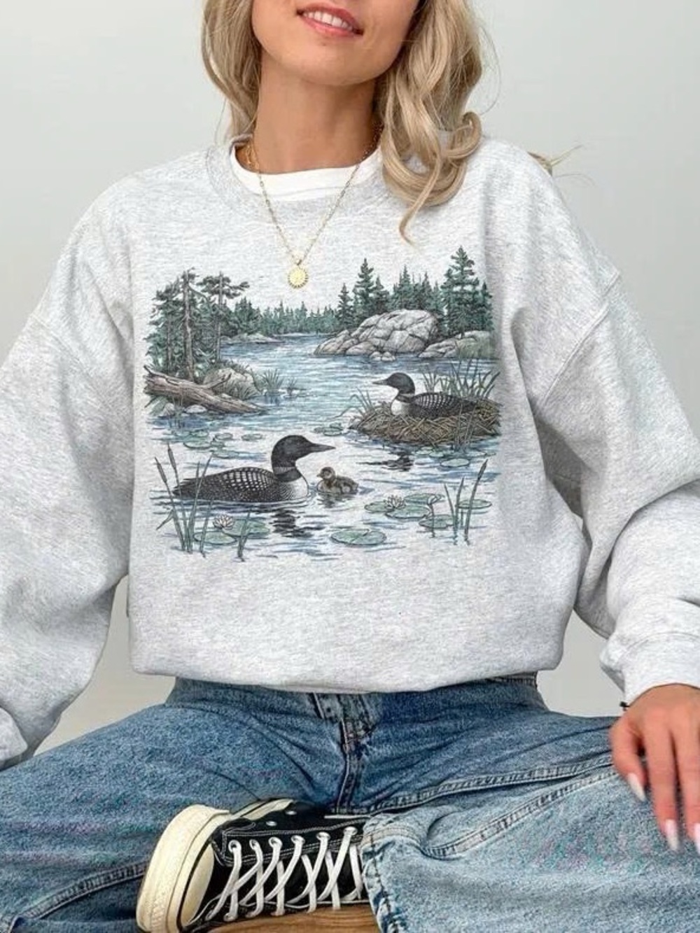 Gray Graphic Lake Loop Sweater - Women's Cozy Pullover